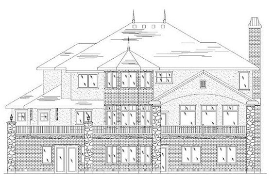 Exterior - Rear Elevation for European House Plan #5-402 - 6 bed, 5.5 bath
