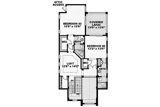 Floor Plan - Upper Floor for Southern House Plan #27-301 - 3 bed, 3.5 bath