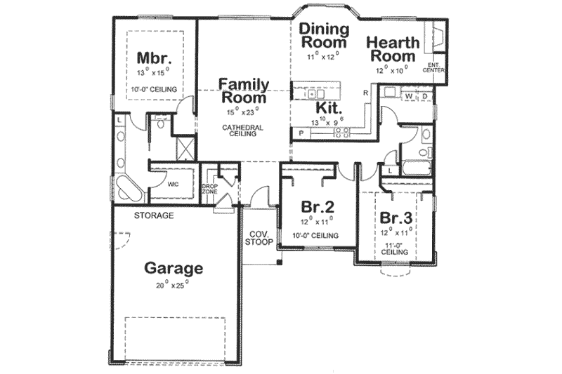Home Plan - Floor Plan - Main Floor for Traditional House Plan #20-1800 - 3 bed, 2 bath