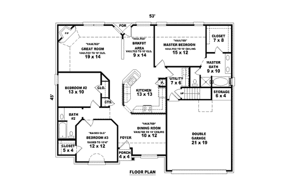 Floor Plan - Main Floor for European House Plan #81-1473 - 3 bed, 2 bath