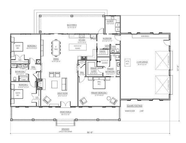 Southern Floor Plan - Main Floor Plan #1094-7