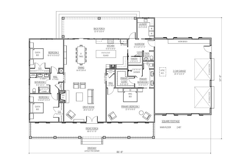 Dream House Plan - Floor Plan - Main Floor 1 for Southern House Plan #1094-7 - 3 bed, 2 bath