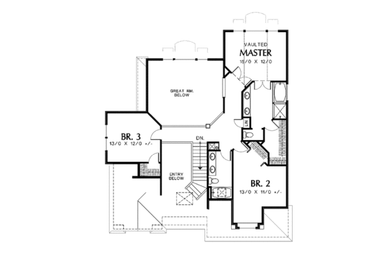 Floor Plan - Upper Floor for Traditional House Plan #48-445 - 3 bed, 3.5 bath