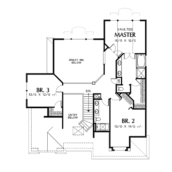 Traditional Floor Plan - Upper Floor Plan #48-445