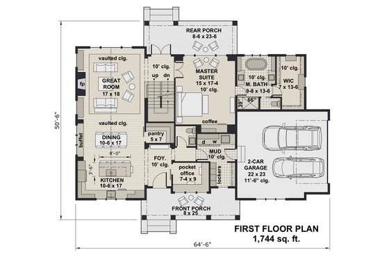 Floor Plan - Main Floor for Farmhouse House Plan #51-1152 - 3 bed, 2.5 bath