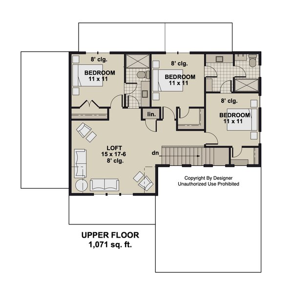 Craftsman Floor Plan - Upper Floor Plan #51-1379