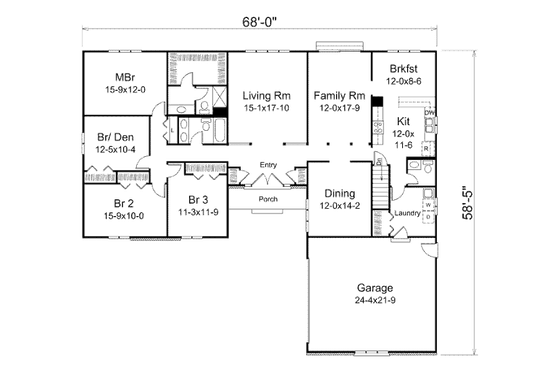 Floor Plan - Main Floor for Modern House Plan #57-509 - 4 bed, 2.5 bath