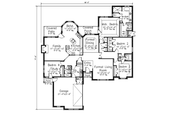 Floor Plan - Main Floor for European House Plan #52-200 - 4 bed, 3 bath