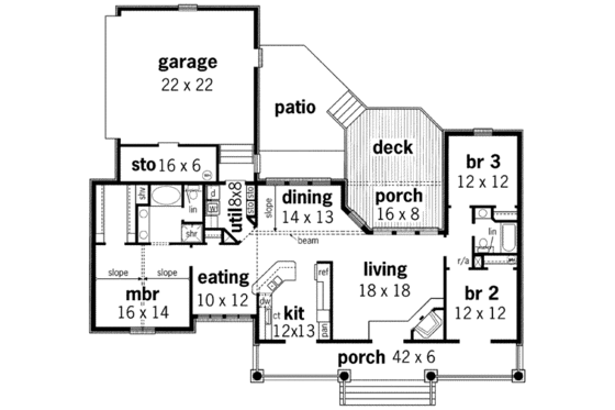Floor Plan - Main Floor for European House Plan #45-114 - 3 bed, 2 bath