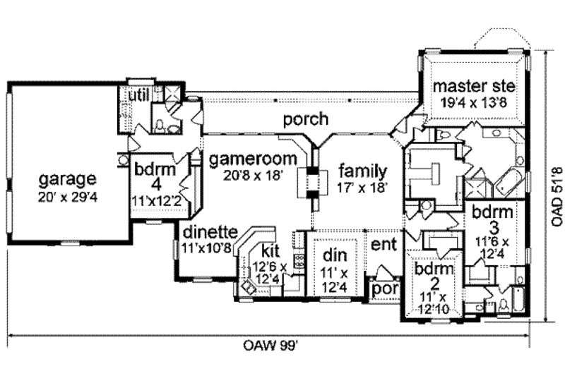 Architectural House Design - Floor Plan - Main Floor for Traditional House Plan #84-150 - 4 bed, 2.5 bath