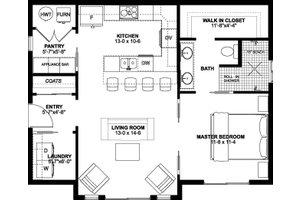 Floor Plan - Main Floor for Cottage House Plan #126-222 - 1 bed, 1 bath