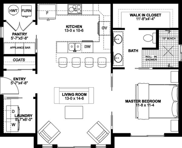 Cottage Floor Plan - Main Floor Plan #126-222