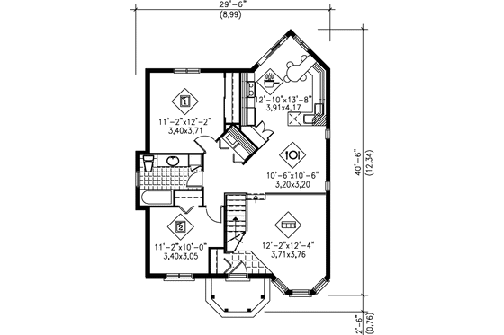 Floor Plan - Main Floor for Cottage House Plan #25-1224 - 2 bed, 1 bath