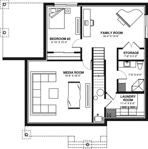 House Blueprint - Farmhouse Floor Plan - Lower Floor Plan #23-2758