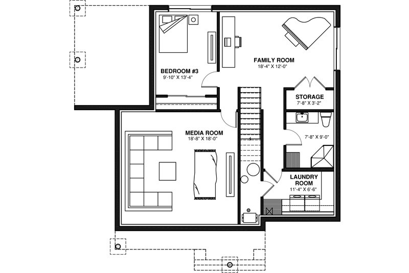 House Blueprint - Floor Plan - Lower Floor for Farmhouse House Plan #23-2758 - 3 bed, 2 bath