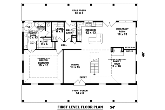 Floor Plan - Main Floor for Farmhouse House Plan #81-13712 - 3 bed, 2.5 bath