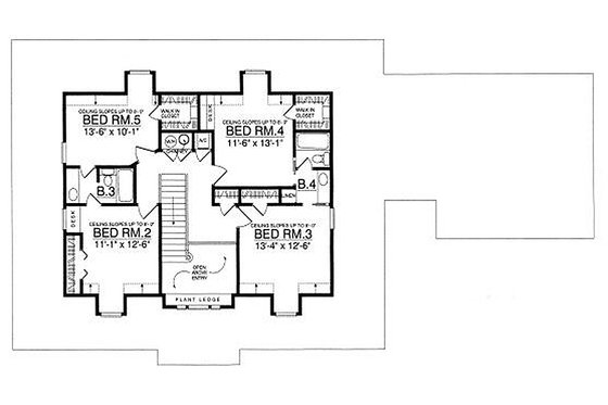 Country style house plan, upper level floor plan