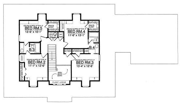 Country style house plan, upper level floor plan
