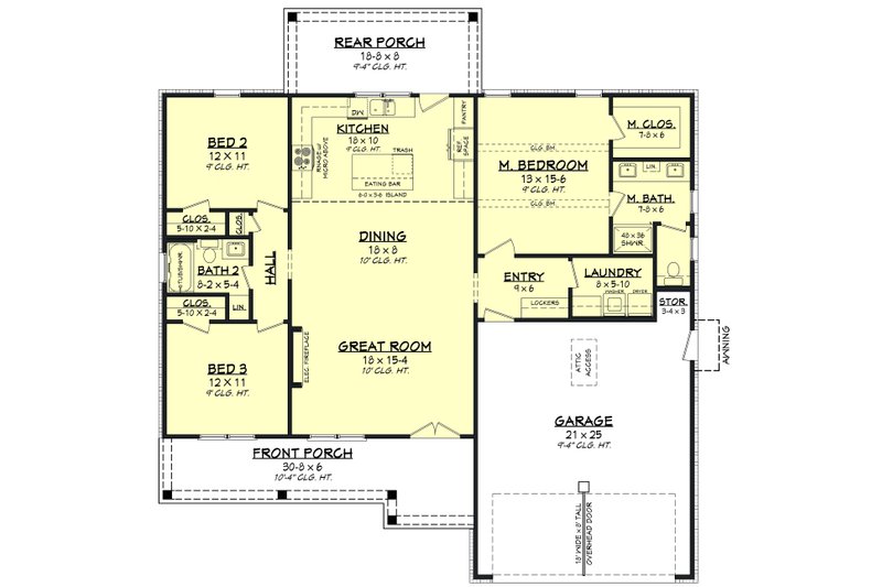 House Blueprint - Floor Plan - Main Floor for Farmhouse House Plan #430-428 - 3 bed, 2 bath