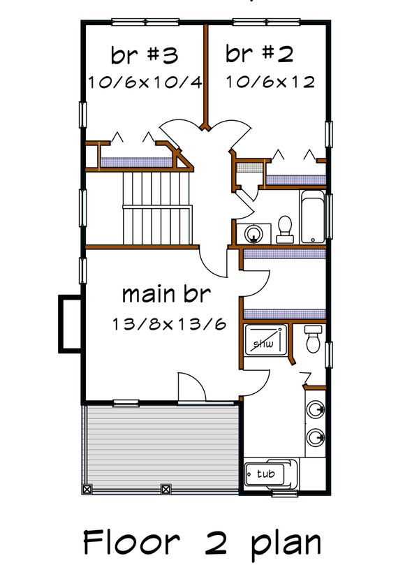 Southern Floor Plan - Upper Floor Plan #79-344