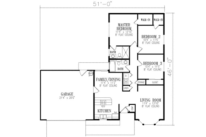 House Design - Floor Plan - Main Floor for Ranch House Plan #1-176 - 3 bed, 2 bath