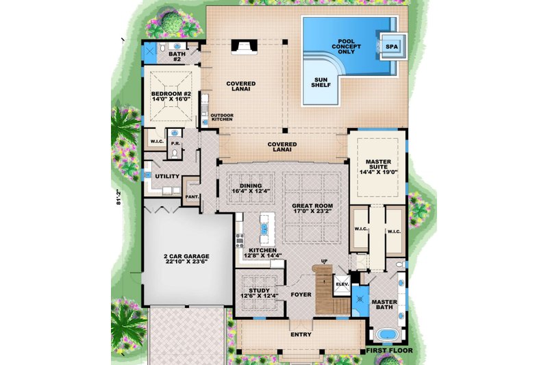 House Blueprint - Floor Plan - Main Floor for Traditional House Plan #27-555 - 5 bed, 5.5 bath