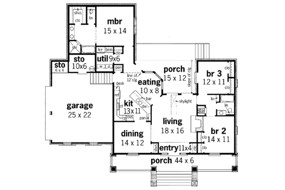Floor Plan - Main Floor for Colonial House Plan #45-123 - 3 bed, 2 bath