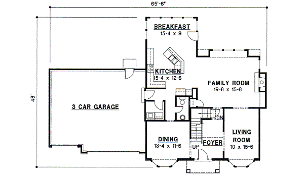 Floor Plan - Main Floor for Traditional House Plan #67-561 - 4 bed, 3.5 bath