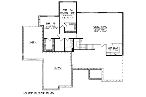 Floor Plan - Lower Floor for Colonial House Plan #70-811 - 4 bed, 3 bath