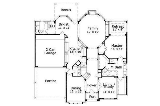 Floor Plan - Main Floor for Colonial House Plan #411-300 - 4 bed, 3.5 bath