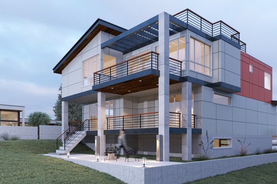Exterior - Rear Elevation for Contemporary House Plan #1066-35 - 4 bed, 4.5 bath