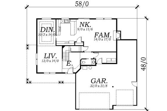 Floor Plan - Main Floor for Traditional House Plan #130-109 - 3 bed, 2.5 bath