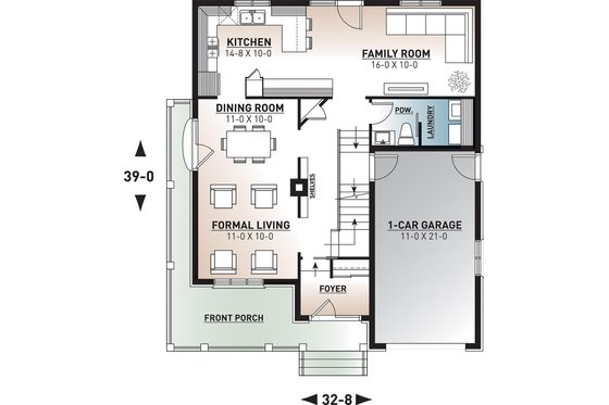 Floor Plan - Main Floor for Farmhouse House Plan #23-864 - 4 bed, 2.5 bath
