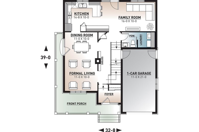 Home Plan - Floor Plan - Main Floor for Farmhouse House Plan #23-864 - 4 bed, 2.5 bath