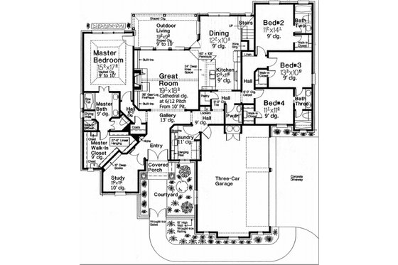 Floor Plan - Main Floor for Mediterranean House Plan #310-979 - 4 bed, 3.5 bath