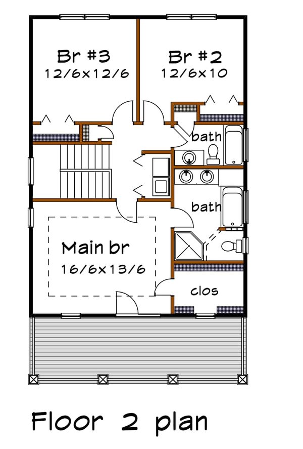 Architectural House Design - Floor Plan - Upper Floor for Craftsman House Plan #79-352 - 3 bed, 2.5 bath