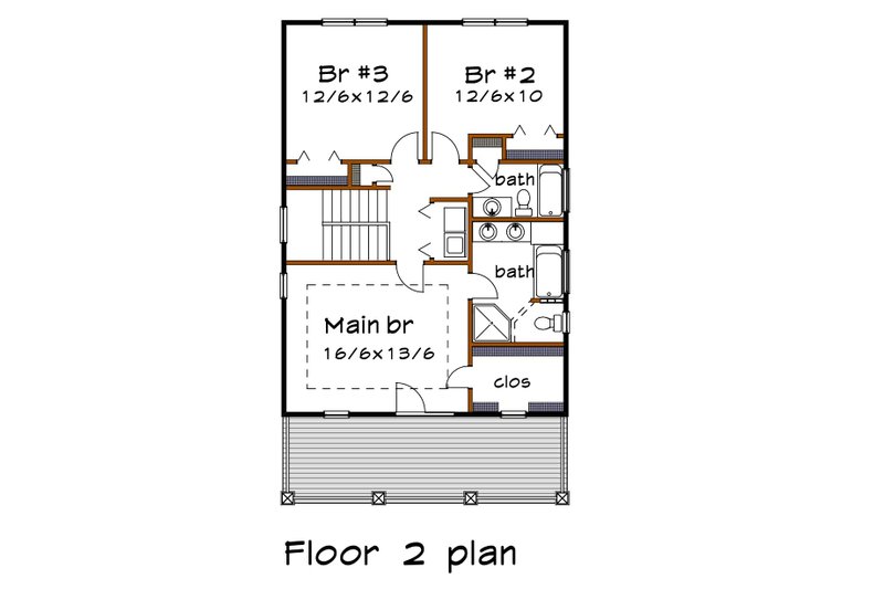 Home Plan - Floor Plan - Upper Floor for Craftsman House Plan #79-352 - 3 bed, 2.5 bath