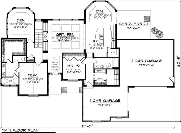 House Plan Design - Ranch Floor Plan - Main Floor Plan #70-1086