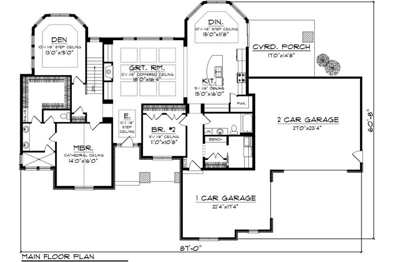 Architectural House Design - Floor Plan - Main Floor for Ranch House Plan #70-1086 - 2 bed, 2 bath