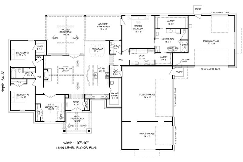 Dream House Plan - Floor Plan - Main Floor for Farmhouse House Plan #932-1259 - 4 bed, 2.5 bath