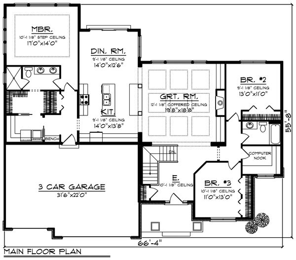 Craftsman Floor Plan - Main Floor Plan #70-1215