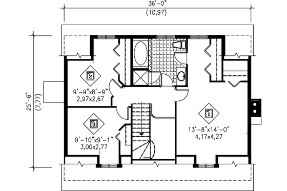 Floor Plan - Upper Floor for Cottage House Plan #25-4087 - 4 bed, 2 bath