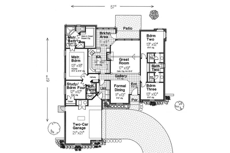 Home Plan - Floor Plan - Main Floor for European House Plan #310-525 - 4 bed, 3 bath