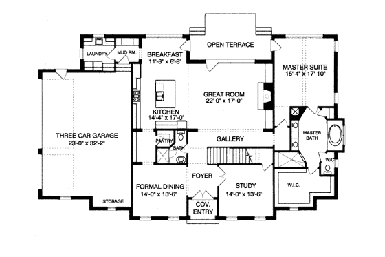 Floor Plan - Main Floor for Colonial House Plan #413-810 - 4 bed, 4 bath