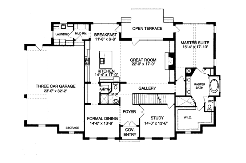 Home Plan - Floor Plan - Main Floor for Colonial House Plan #413-810 - 4 bed, 4 bath