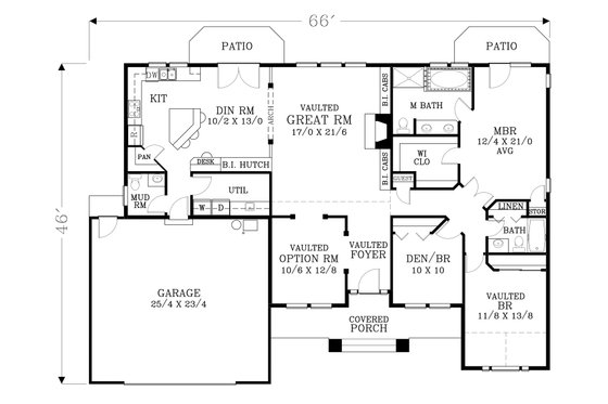 Floor Plan - Main Floor for Craftsman House Plan #53-524 - 3 bed, 2.5 bath