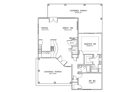 Floor Plan - Main Floor for Southern House Plan #8-184 - 2 bed, 2 bath