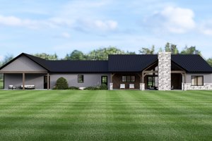 Exterior - Rear Elevation for Ranch House Plan #1064-406 - 4 bed, 3 bath