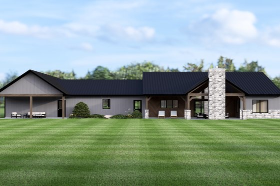 Exterior - Rear Elevation for Ranch House Plan #1064-406 - 4 bed, 3 bath