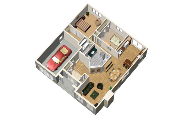 Floor Plan - Main Floor 1 for European House Plan #25-4302 - 2 bed, 1 bath